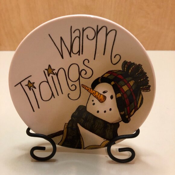 Snow Wonder By Carson Warm Tidings Snowman Plate With Metal Stand - Picture 2 of 4